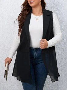 Celure Plus Lapel Neck Vest Blazer - Black - View 1