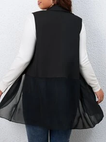 Celure Plus Lapel Neck Vest Blazer - Black - View 2