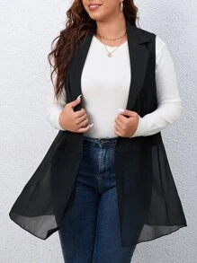 Celure Plus Lapel Neck Vest Blazer - Black - View 5