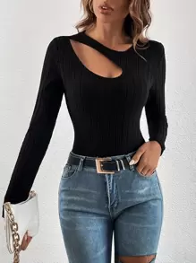SHEIN Privé Cut Out Asymmetrical Neck Bodysuit