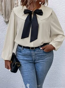 SHEIN Clasi 加大号彼得潘领主教袖系带衬衫女式衬衫