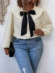 SHEIN Clasi 加大号彼得潘领主教袖系带衬衫女式衬衫