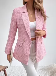 Aveloria Lapel Collar Double Button Blazer Workwear  - Pink - View 1