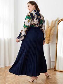 Modelyn 大碼鏈條和幾何印花百褶下擺腰帶襯衫連衣裙 - 彩色 - 查看 2