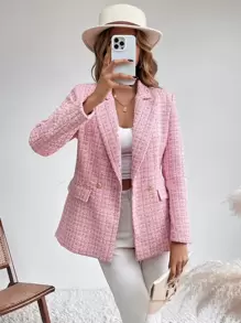 Aveloria Lapel Collar Double Button Blazer Workwear  - Pink - View 3