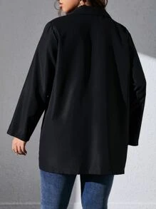 SHEIN LUNE Abrigo de doble botonadura de cuello con solapa - Negro - Ver 2