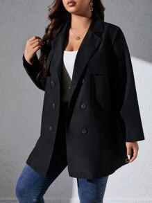 SHEIN LUNE Abrigo de doble botonadura de cuello con solapa - Negro - Ver 5