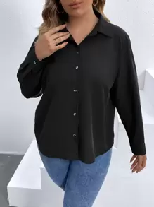 SHEIN Clasi Áo sơ mi Plus Size Lộ Lưng ghép mộng kim sa Ruy băng màu trơn Giải trí - màu đen - Xem 3