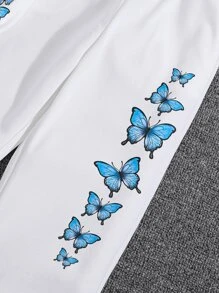 SHEIN Top De Cami Con Estampado De Mariposa Y Pantalones De Sudadera Y Sudadera Con Capucha Para Niña Preadolescente - Blanco - Ver 4