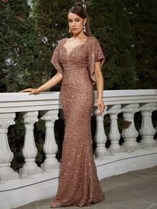 Missord Sweetheart Neck Sequins Prom Dress - Champagne - View 5