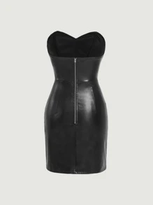SHEIN MOD Zip Back PU Leather Tube Dress - Black - View 5
