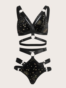 ROMWE Fairycore In Ngân hà Vòng liên Nhung Bộ đồ lót - màu đen - Xem 4