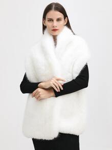 1 件女士纯色时尚人造毛皮披肩，适合新娘晚会和秋冬季日常穿着 - 白色 - 查看 6