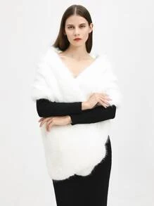 1 件女士纯色时尚人造毛皮披肩，适合新娘晚会和秋冬季日常穿着 - 白色 - 查看 7