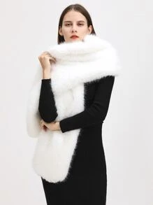 1 件女士纯色时尚人造毛皮披肩，适合新娘晚会和秋冬季日常穿着 - 白色 - 查看 8