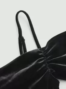 SHEIN MOD Vestido de hombros descubiertos fruncido de terciopelo - Negro - Ver 3