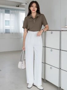 DAZY 高领罗纹针织 T 恤，商务休闲女装 - 摩卡棕 - 查看 4