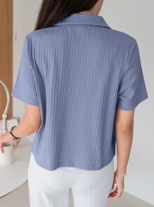 DAZY 高领罗纹针织 T 恤，商务休闲女装 - 霧霾藍 - 查看 2