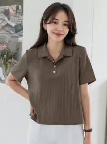 DAZY 高领罗纹针织 T 恤，商务休闲女装 - 摩卡棕 - 查看 5