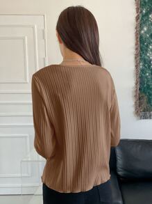 DAZY Ribbed Knit Lettuce Trim Tee,Fall Clothes Long Sleeve Top - Camel - View 2