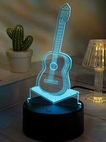 1 pieza Luz nocturna creativa 3D de la serie de instrumentos musicales en monocromo y 7 colores, que incluye guitarra, guitarra eléctrica y saxofón, regalo para amantes de la música - Multicolor - Ver 9