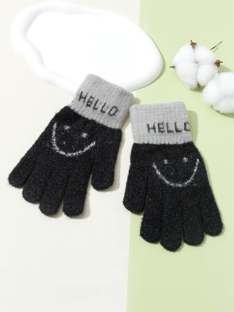 兒童表情和字母圖案手套