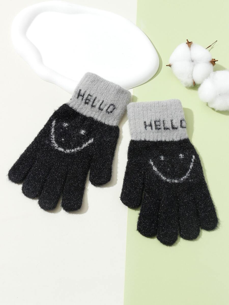 兒童表情和字母圖案手套 - 黑色 - 查看 1