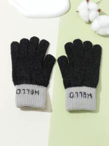兒童表情和字母圖案手套 - 黑色 - 查看 2