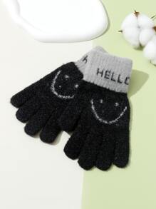 兒童表情和字母圖案手套 - 黑色 - 查看 4