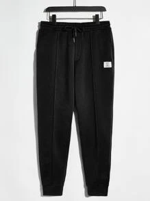 GENTILAND Men Patched Detail Drawstring Hoodie & Sweatpants - Black - View 6