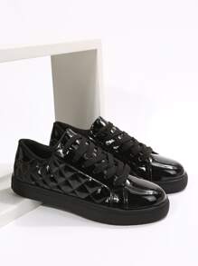 衍縫細節前綁帶板鞋 - 黑色 - 查看 4