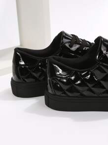 衍縫細節前綁帶板鞋 - 黑色 - 查看 5