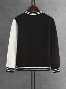 SHEIN Cậu bé Tween Gấu trúc Thêu Sọc trang trí Áo khoác Đại học Không có áo Hoodie - màu đen - Xem 2