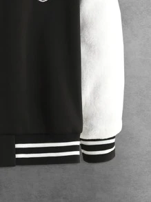 SHEIN Cậu bé Tween Gấu trúc Thêu Sọc trang trí Áo khoác Đại học Không có áo Hoodie - màu đen - Xem 3