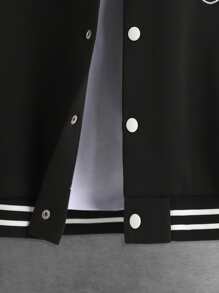 SHEIN Cậu bé Tween Gấu trúc Thêu Sọc trang trí Áo khoác Đại học Không có áo Hoodie - màu đen - Xem 4