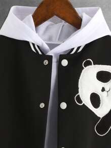 SHEIN Cậu bé Tween Gấu trúc Thêu Sọc trang trí Áo khoác Đại học Không có áo Hoodie - màu đen - Xem 6