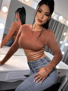 SHEIN SXY Camiseta unicolor con tira cruzada de espalda abierta