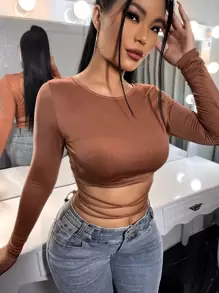 SHEIN SXY Camiseta unicolor con tira cruzada de espalda abierta