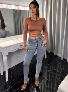 SHEIN SXY Camiseta unicolor con tira cruzada de espalda abierta