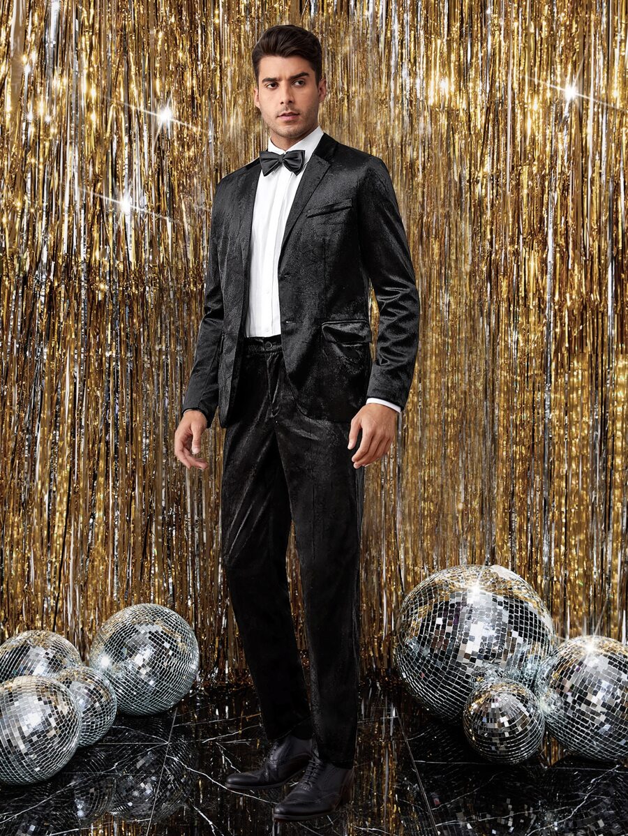 Manfinity Men Button Front Blazer Vest & Blazer And Trousers - Black - View 1