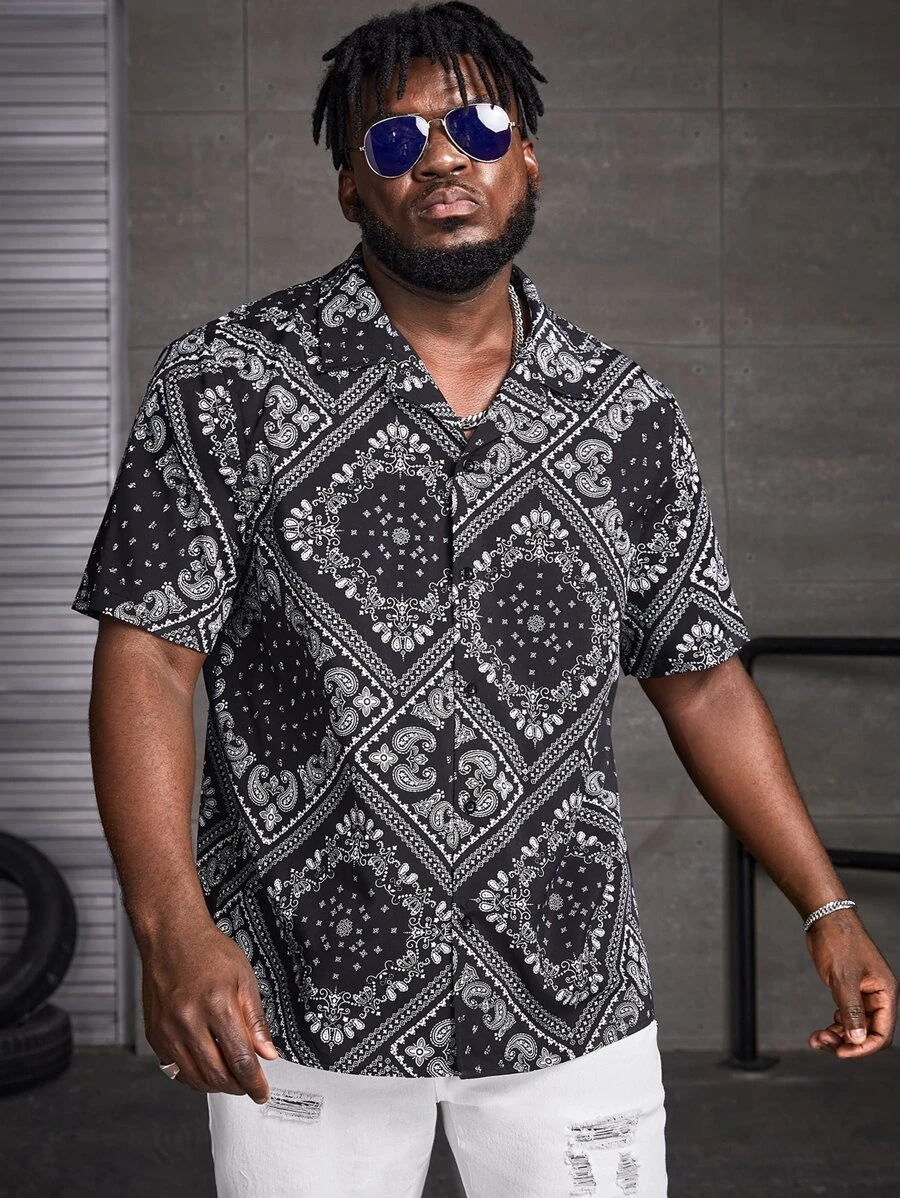 Manfinity VCAY 男士佩斯利和絲巾圖案襯衫