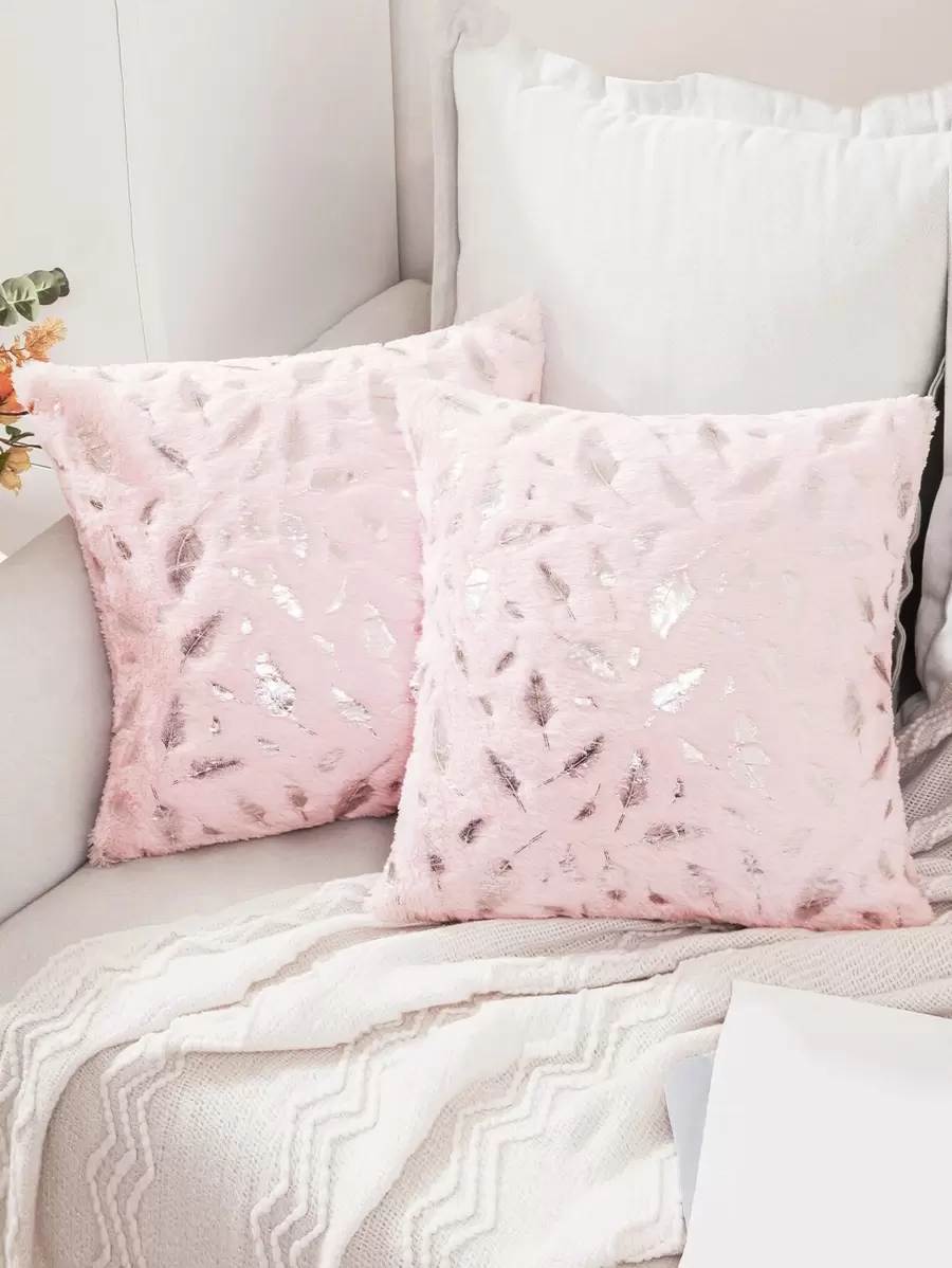 1 Pc Feather Embossed Pink Pillow Cover, Without Pillow Inner - Multicolor - View 1