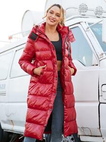 ZIAI Women's Fashionable Red Down Jacket, Long Sleeve With Zipper Pockets, Mid-Length, Stylish Winter Outerwear - Red - View 4