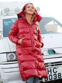 ZIAI Women's Fashionable Red Down Jacket, Long Sleeve With Zipper Pockets, Mid-Length, Stylish Winter Outerwear - Red - View 5