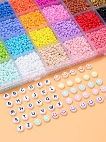彩虹色種子珠字母及心形珠子24格儲物盒,附2卷彈性繩以供diy項目和禮物使用 - 彩色 - 查看 1