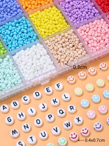 彩虹色種子珠字母及心形珠子24格儲物盒,附2卷彈性繩以供diy項目和禮物使用 - 彩色 - 查看 2