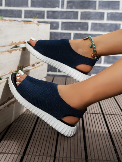 Women Cut Out Sandals, Sporty Blue Fabric Sport Sandals
