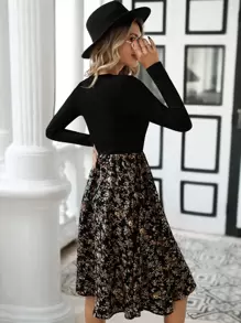 SHEIN Clasi 印花A字連衣裙 - 黑色 - 查看 2