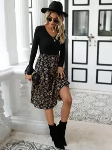 SHEIN Clasi 印花A字連衣裙 - 黑色 - 查看 5