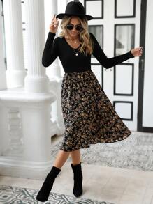 SHEIN Clasi 印花A字連衣裙 - 黑色 - 查看 6